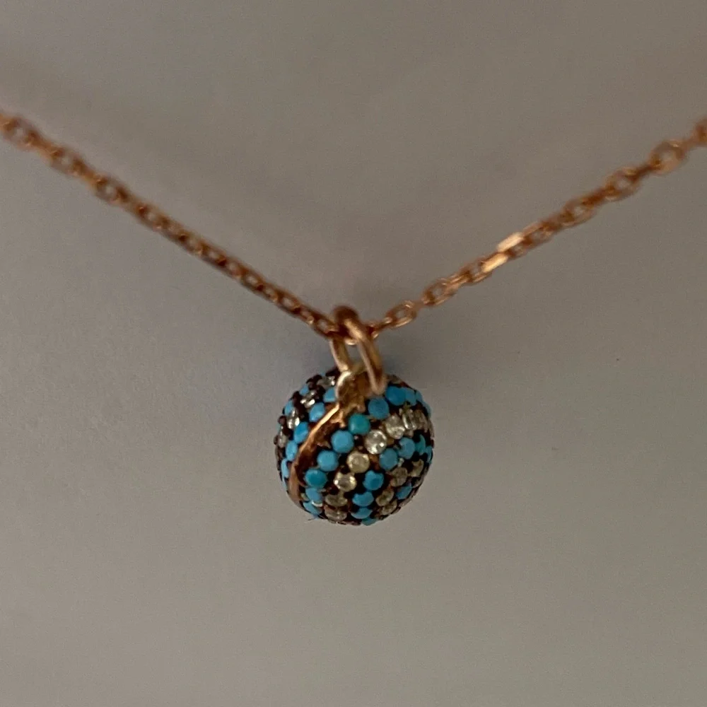 🧿925 Silver blue evileye turquoise cubic zirconia necklace 14k rose gold plated